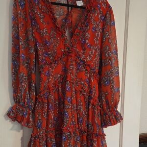 Selfie Leslie Red and Purple Floral Long Sleeve Dress